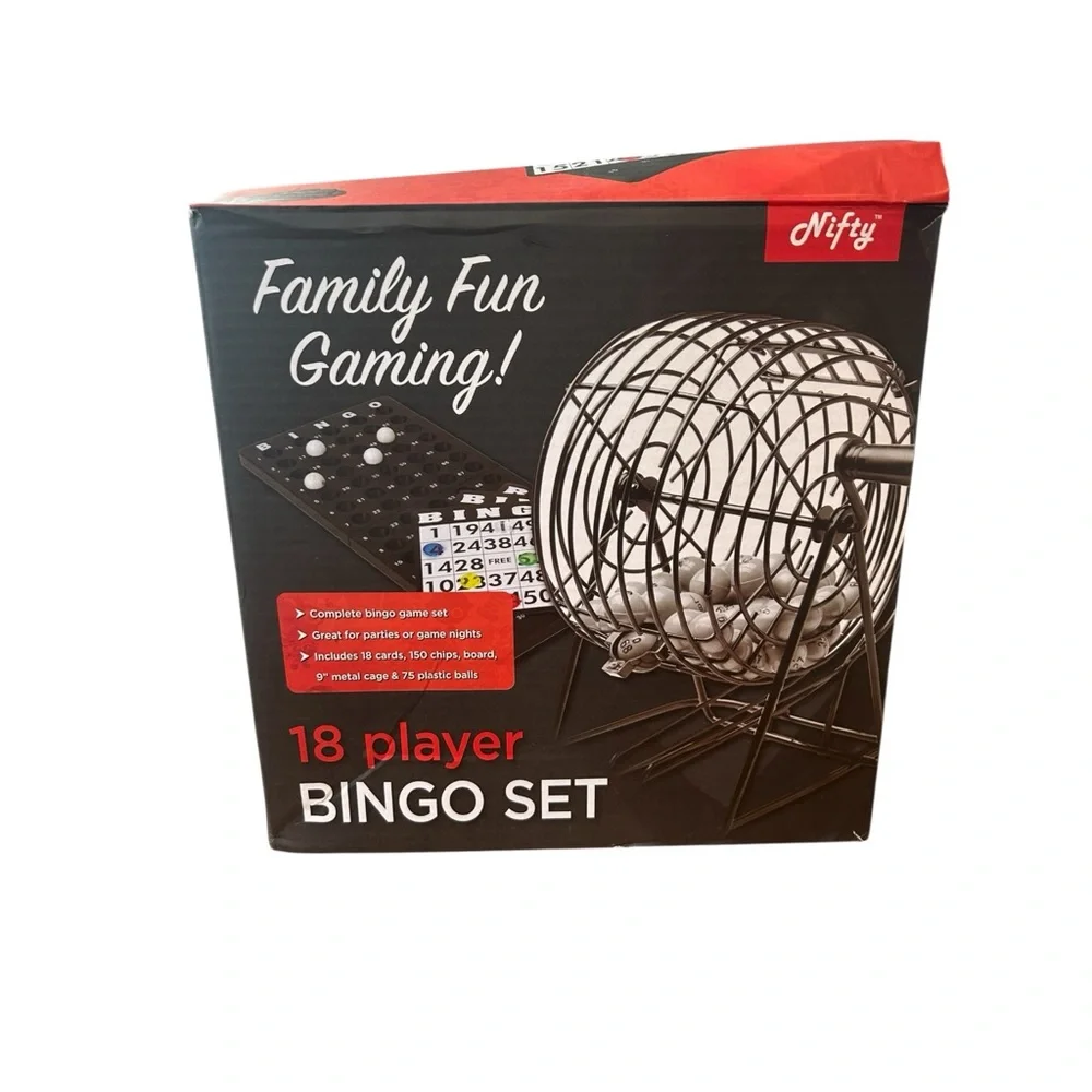 Nifty 18 Player Bingo Set Set Metal Cage Cards Board Tray NO CHIPS New Cards